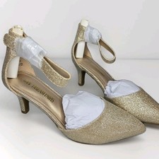 DREAM PAIRS Sparkly Ankle Strap Low Heel Pumps Heels Prom Homecoming NEW W/ BOX