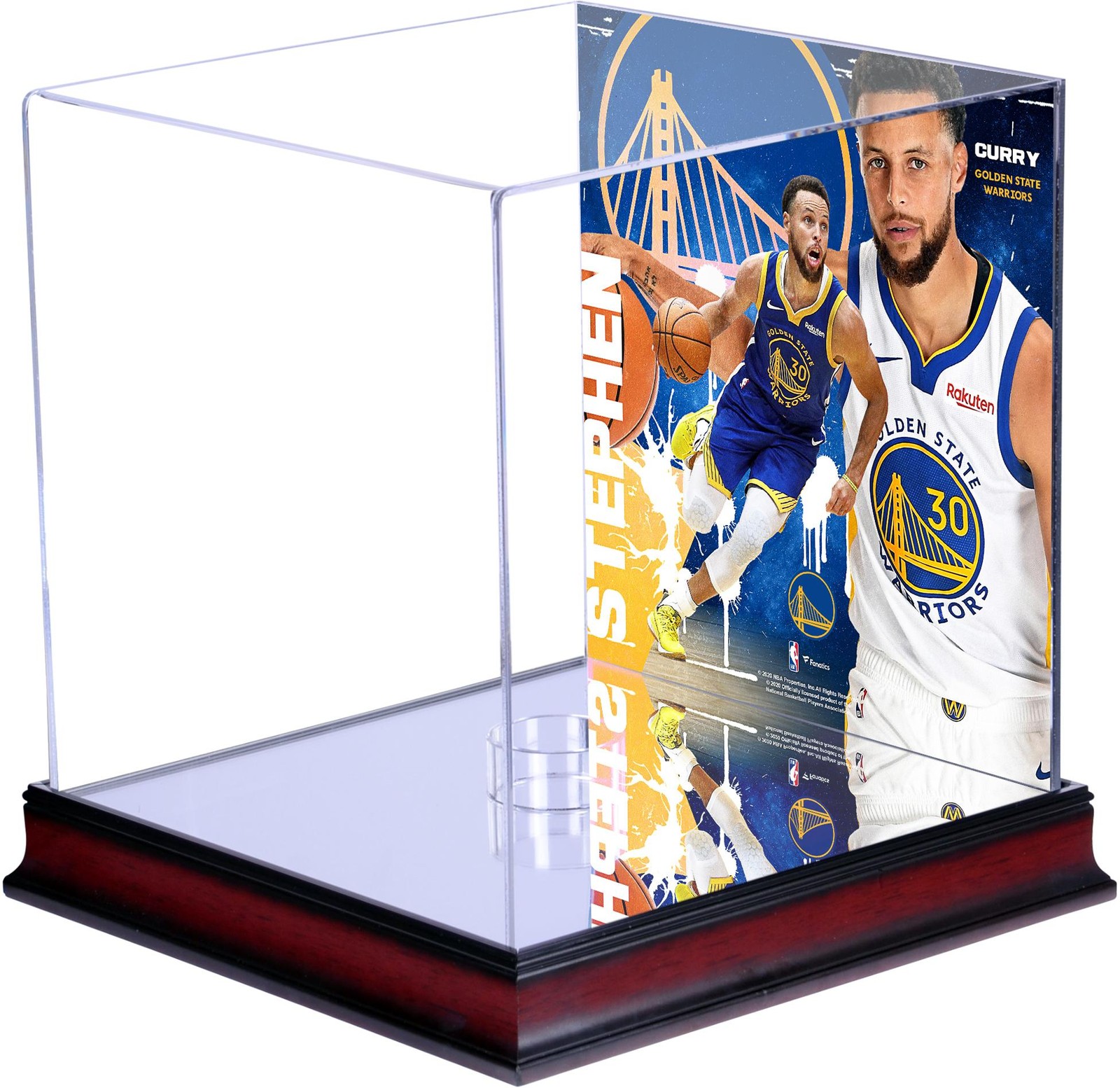 Vitrina de baloncesto Stephen Curry Golden State Warriors caoba con placa
