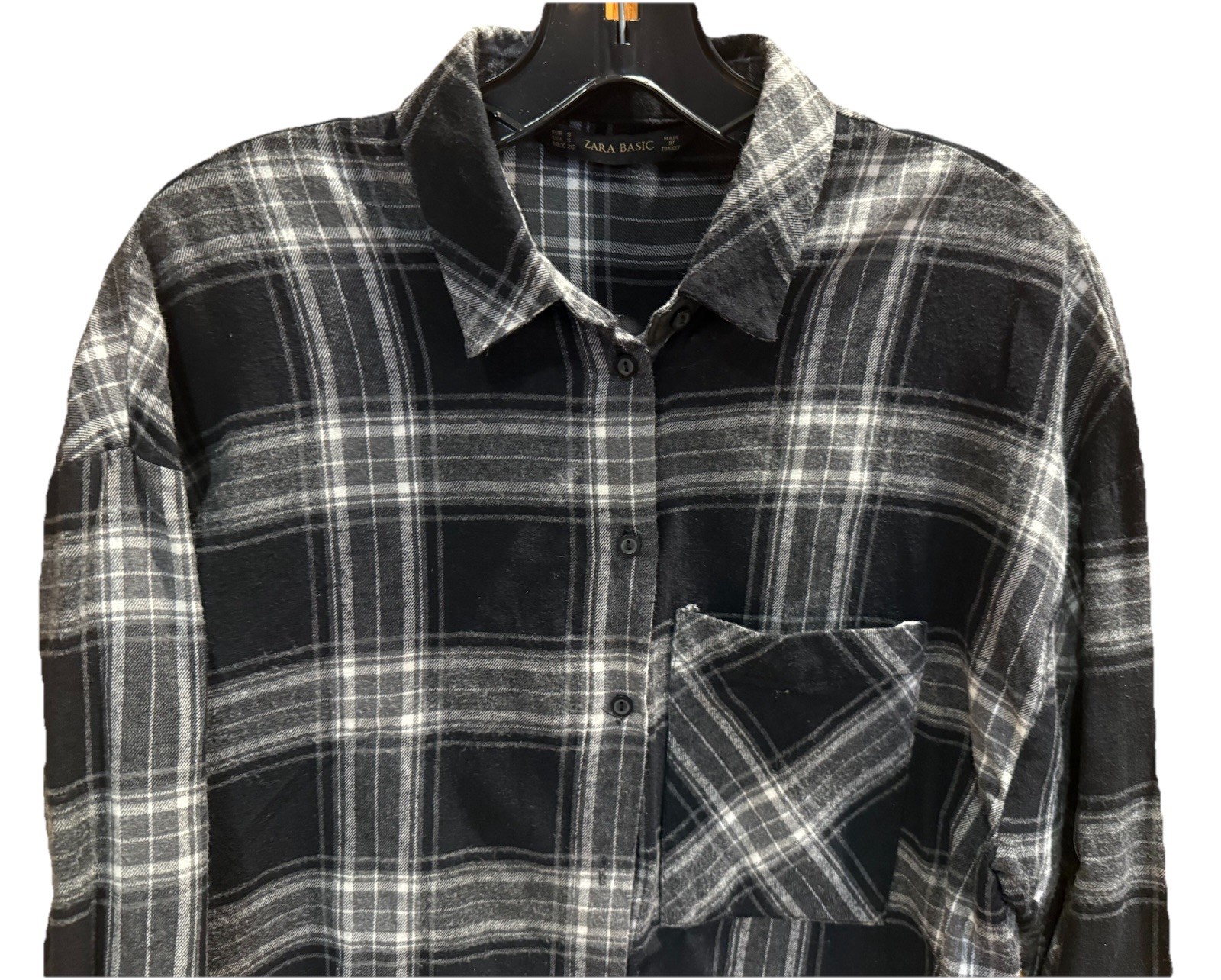Zara Basic Black White Plaid Flannel Button Down … - image 3