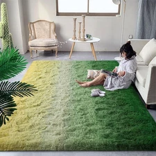 DweIke Luxury Fluffy Kids Rugs for Living Room Bedroom, 5x8 Large Shaggy Gree...
