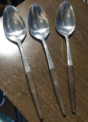 Interpur  Soup Spoons Brown Faux Wood Stainless  Lot of 3