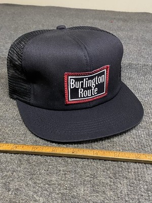 New Black Burlington Route Snapback Mesh Back Trucker Hat Flat Bill K-Products 