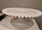 Vintage Fenton Glass Milk White Hobnail Ruffled Pedestal Cake Stand Plate 12.5"