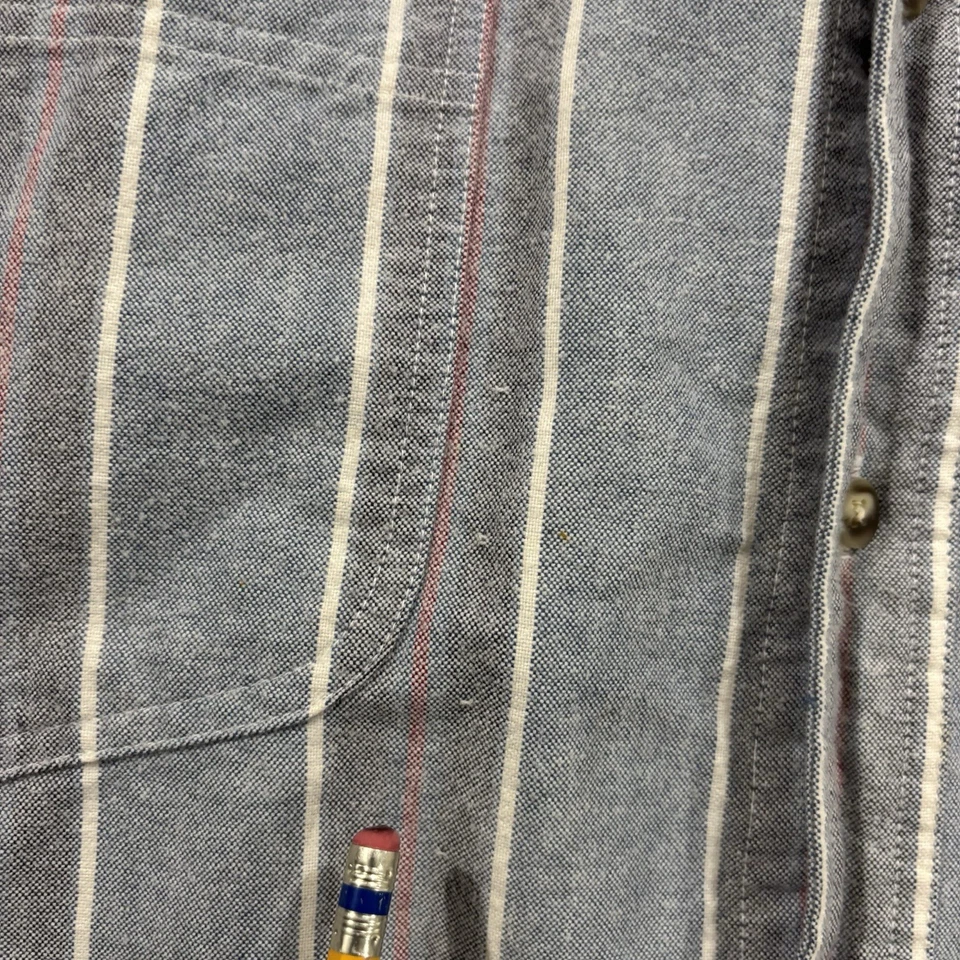 Vintage Eddie Bauer Shirt Men's Large Striped Button Twill Cotton 90s Blue Gray - Image 4 of 4
