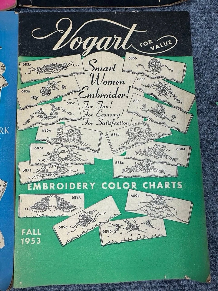 Lot 4 Vintage Vogart Embroidery Needlework Color Charts 1953–1954 - Image 3 of 4