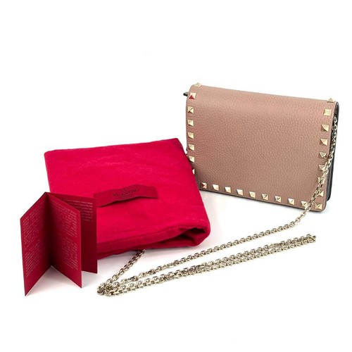 VALENTINO GARAVANI Leather Shoulder Bag Pink Mini Rockstud Chain Used From Japan