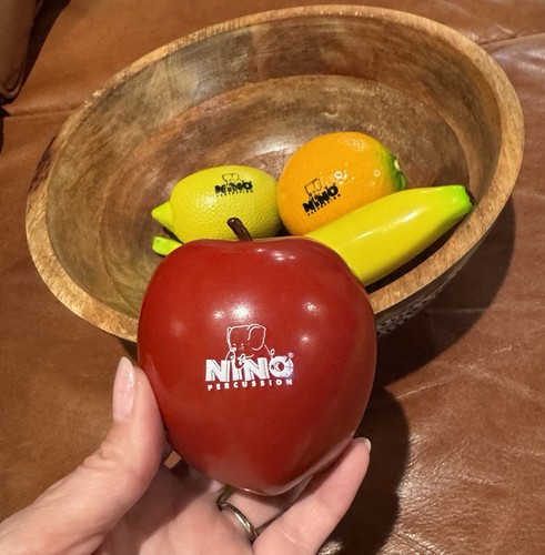 Usado en Excelente Condición Nino Percusiones 4 Piezas Agitador Instrumentos Plátano, Manzana, Naranja y Limón - Imagen 2 de 3