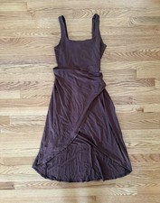 Quince Tencel Jersey Side Tie Midi Dress Brown Size Small S NWT Fit & Flare