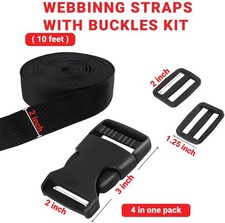 2" Wide Nylon Webbing 18ft Strap Heavy Duty  4x Quick Release Buckle Kit