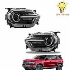 Pair of Headlight Lamps w/LED Signature Lighting For 2021-2024 Ford Bronco Sport