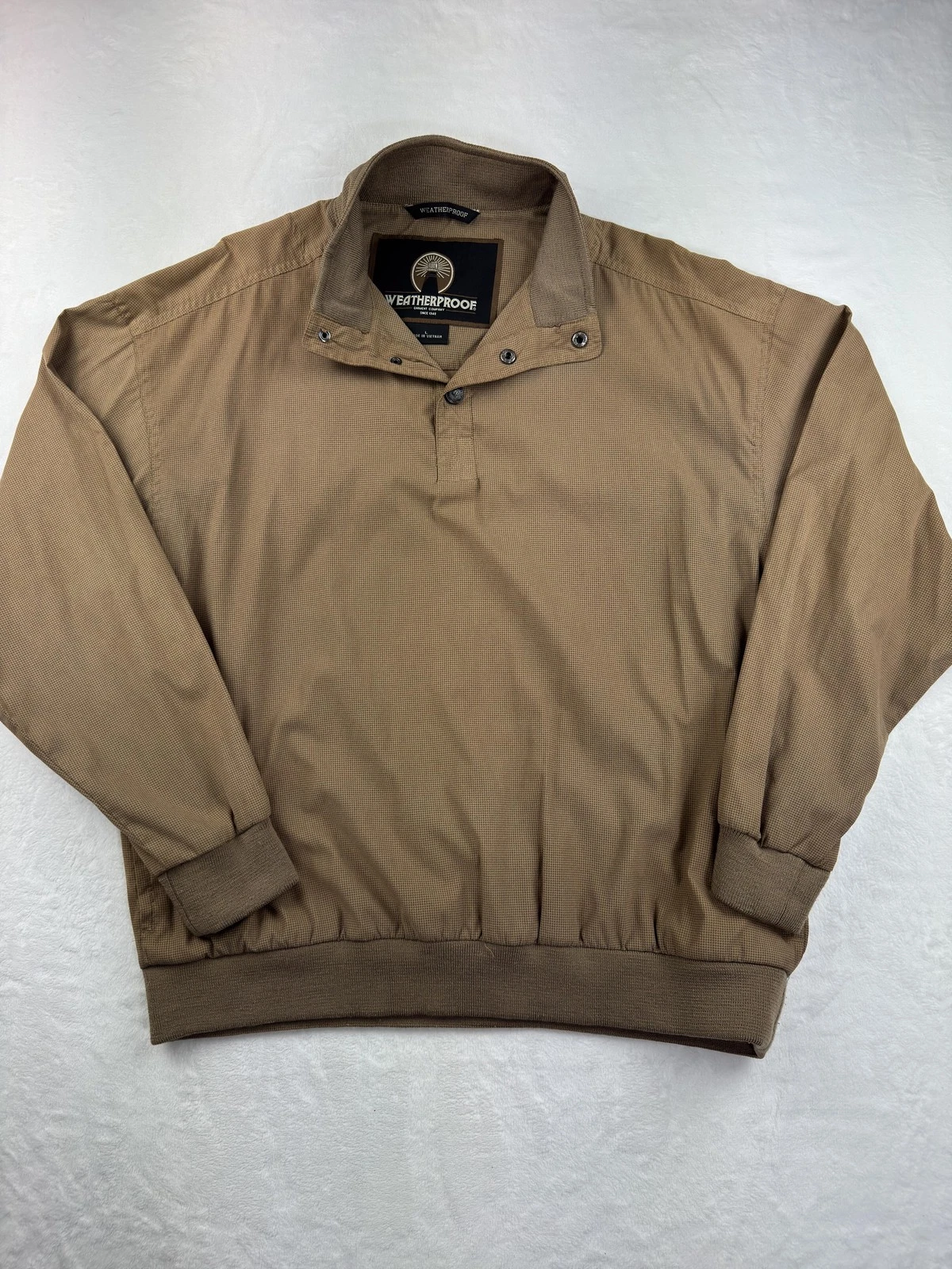 Weatherproof Jacket Mens L Brown Windbreaker Collared Elastic Waist Twill