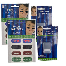 Lot of 4 Ampro Football Theme Game Day Face Tattoos & Black Under Eye Sticks