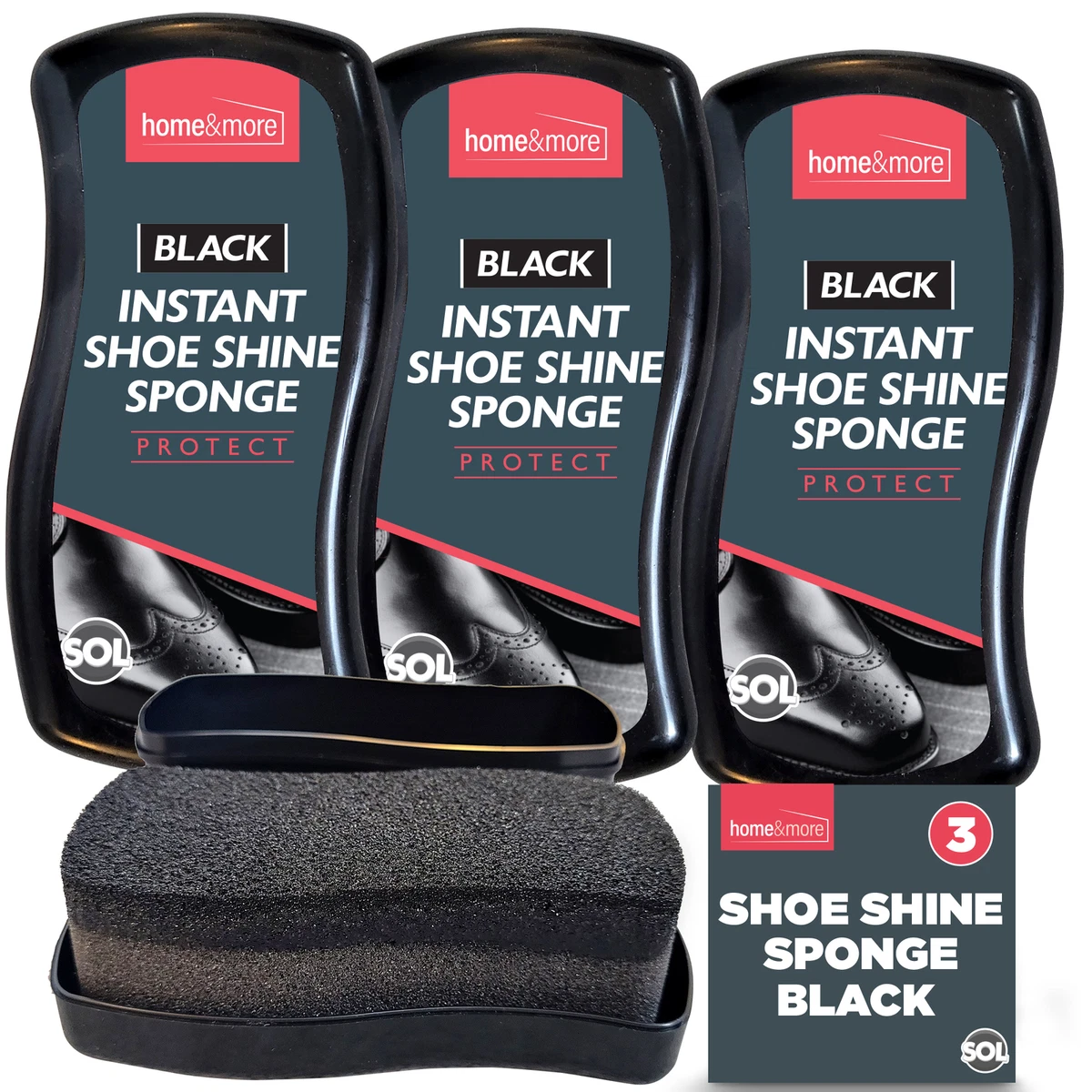 3pk Instant Shoe Shine Sponge Black, Leather Boot Polish Express Care  Cleaning