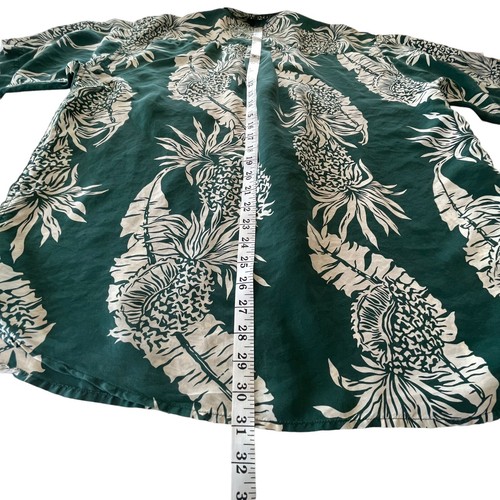Hilo Hattie 100% SILK Hawaiian Shirt Mens Large Lightweight Green Floral Pocket - Picture 5 of 9
