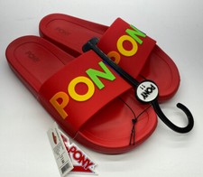 PONY WAVE Mens Slide Pool Beach Sandals Flip Flops Red w/MultiColored Size 11M