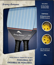 Brand New Tommy Bahama Pickleball Set 2 Wood Paddles 2 Game Balls
