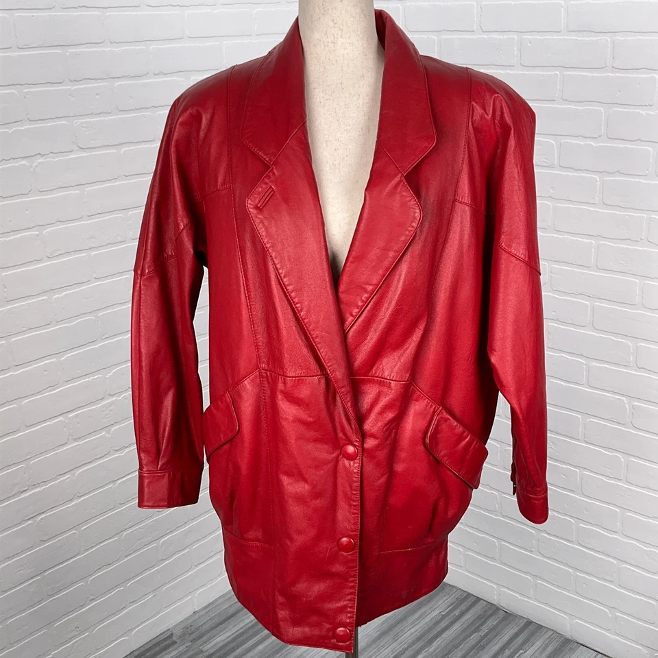 Wilsons Leather Jacket Women Medium Red Relaxed Thinsulate Thermal Retro VTG 90s
