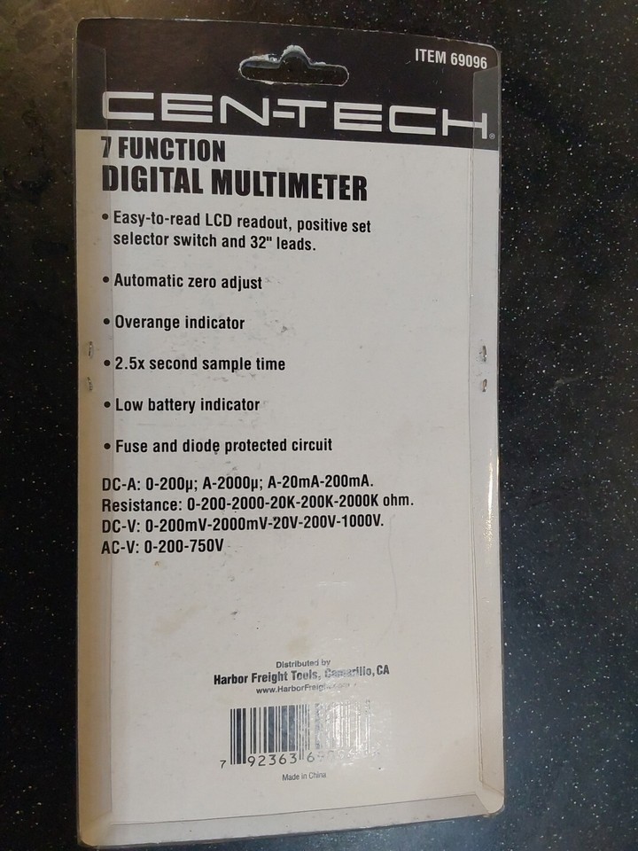 Cen Tech 7 Function Digital Multi Tester 69096 Multimeter With Leads Cen tech 7 function digital multi tester 69096 multimeter with leads