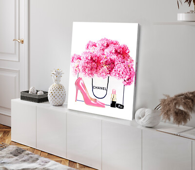 Pink Flowers with Heel Vector Design Stretched Canvas 40x50cm Print