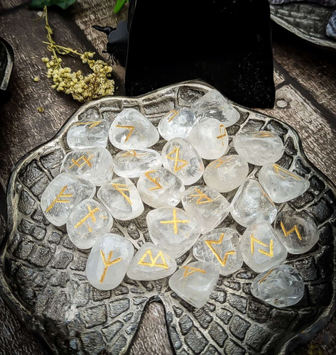 25Pcs Clear Quartz Runes Crystal Set Elder Futhark Divination Reiki ...