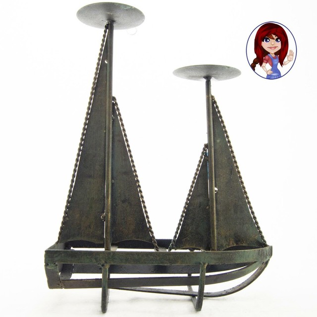 OLD METAL SHIP Candle holder holds two candles Vintage Really good