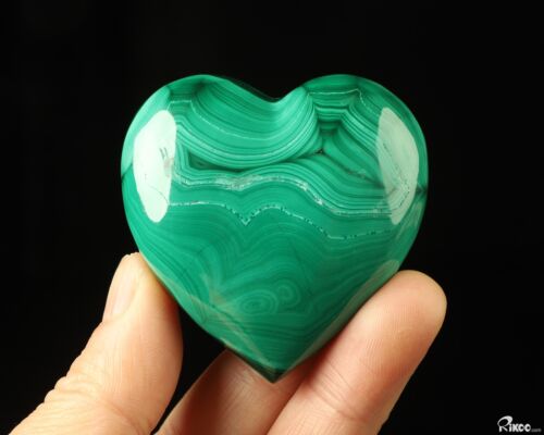 Pietra preziosa 2,3" Scultura cuore in cristallo di malachite intagliata a mano, guarigione cristallo - Foto 1 di 6