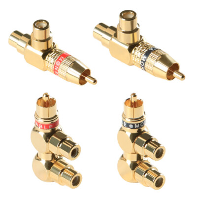 T/F Type RCA Male To 2 Female 3-way Adapter Audio Video Plug Splitter Connector