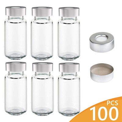 100PCS Scientific 10mL Headspace Vials Clear Glass 20mm Crimp-top Caps HPLC LAB