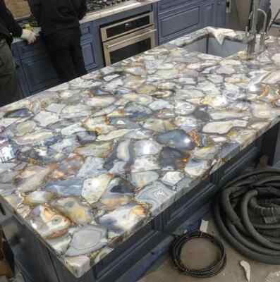 Natural Agate Dining Slab, Kitchen Island Sink Slab, Agate Counter Slab Decor