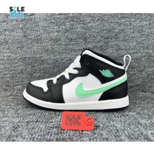 AIR JORDAN 1 AJ1 MID TD TODDLERS WHITE/GREEN GLOW BLACK Shoes DQ8425-103