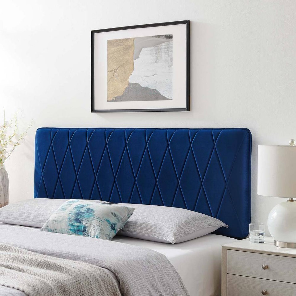 MODWAY Upholstered Headboard 80" W, Adjustable Navy Performance Velvet