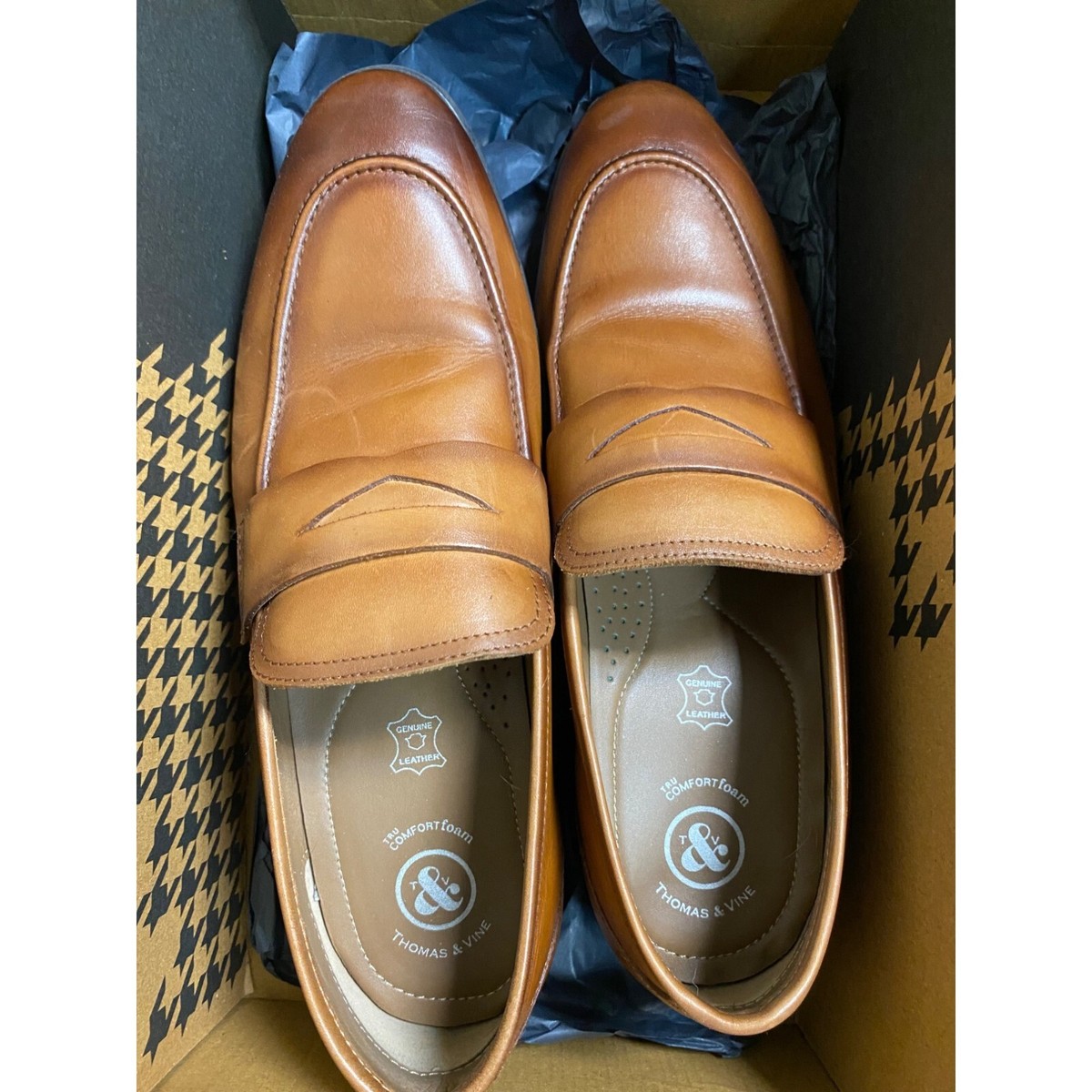 Thomas & Vine Mens Bishop Leather Memory Foam Loafers Cognac  display picture 2