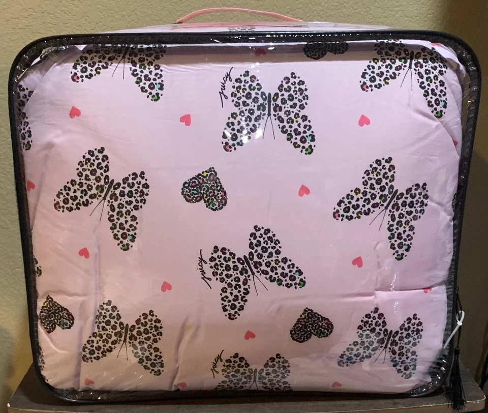 Juego de edredón y fundas Juicy Couture lavanda con mariposas y corazones de leopardo COMPLETO Foto 4 de 4