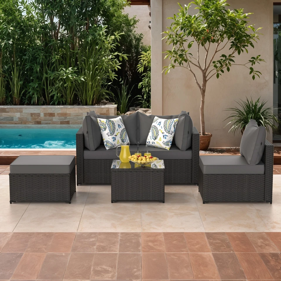 Набор мебели для патио уличный секционный диван с плетеным диваном из полиэтилена сиденья 5 шт. - Изображение 2 из 4