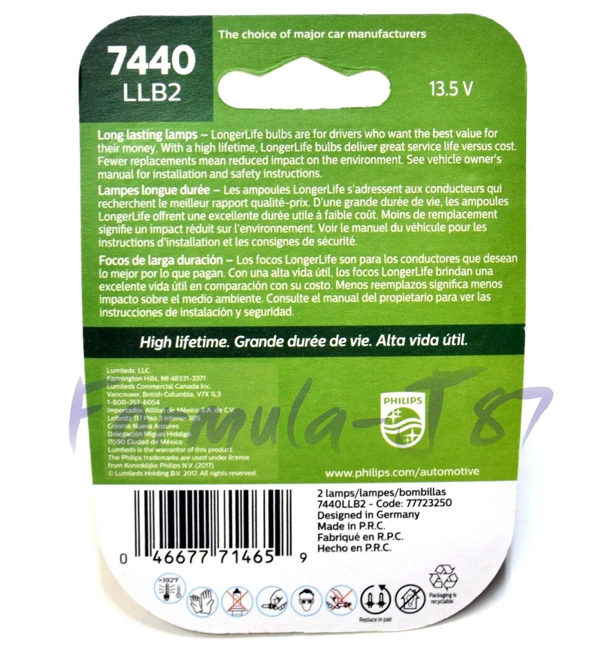 Philips LongerLife 7440 25W Dos Bombillas Respaldo Luz Inversa Stock de Repuesto OE Foto 2 de 4