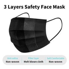 300 PCS Breathable Disposable 3-PLY Black Face Mask Ear loop Mouth Cover Dust