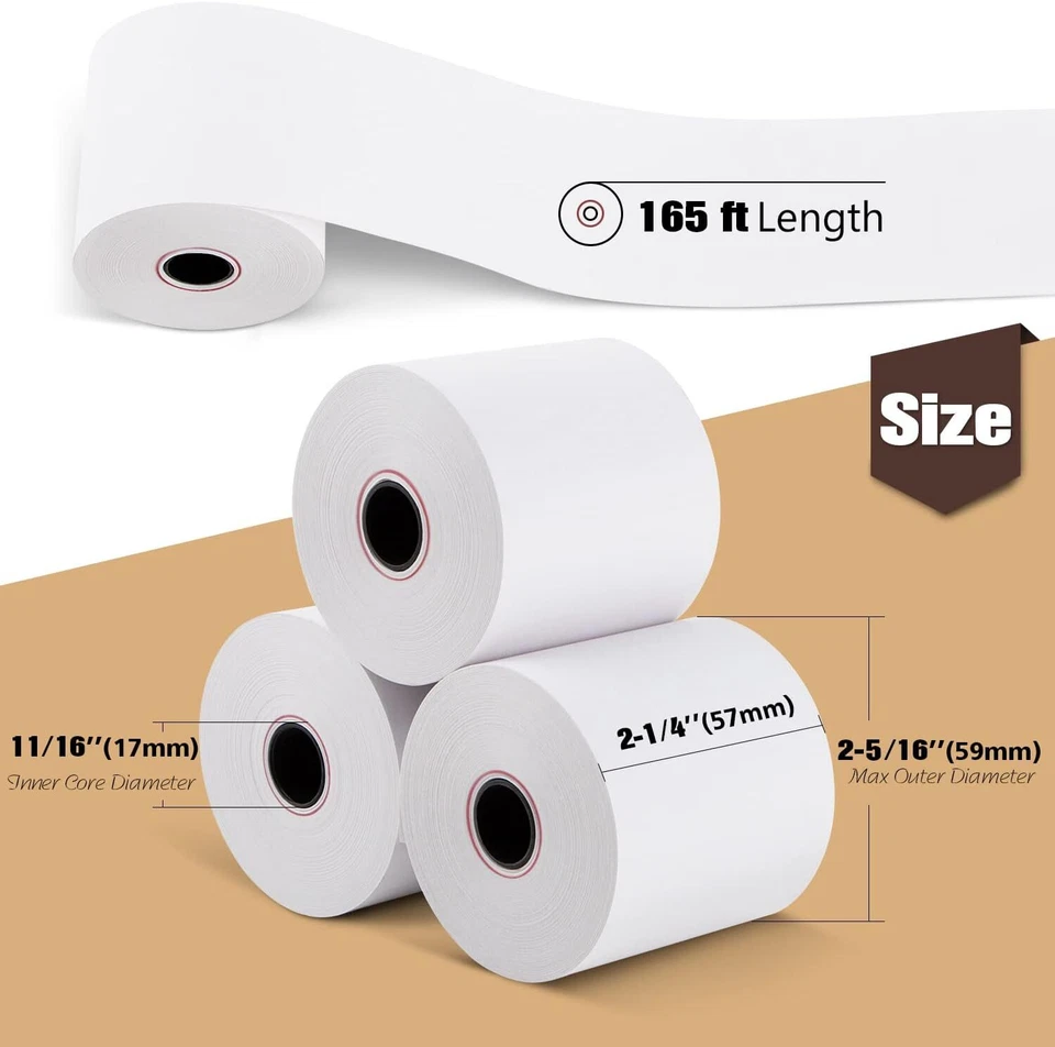 2 1/4" x 165' Thermal Receipt Paper 50 Rolls Cash Register POS Credit Card Tape - Image 2 of 4