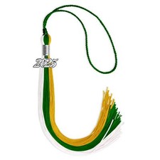Endea Graduation Green/Gold/White Tassel with Silver Date Drop