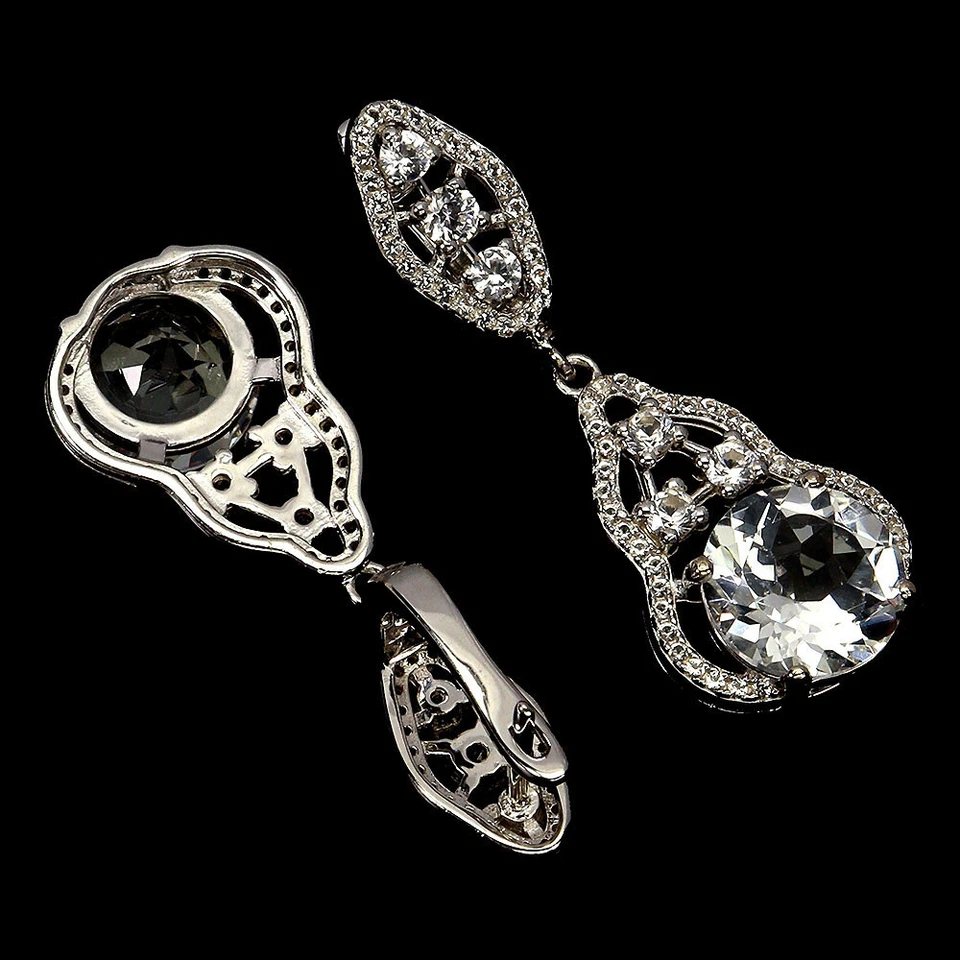 925 Sterling Silver Earrings Round Topaz 10mm Natural Gemstone Jewelry - Image 3 of 4