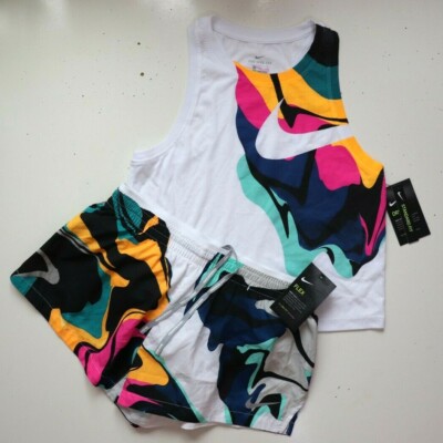 NIKE FLEX ELEVATE PRINTED RUNNING DRI FIT SHORTS TANK SET BV5023-100 DAMEN S