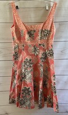 Nine West Sleeveless Dress Size 10 Brown Salmon Floral Knee Length Cotton