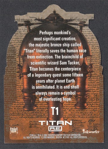 TITAN A.E. (Inkworks 2000) ETCHED FOIL DIE-CUT Titan Ship Card #T1 (1:108 packs) - Picture 2 of 3