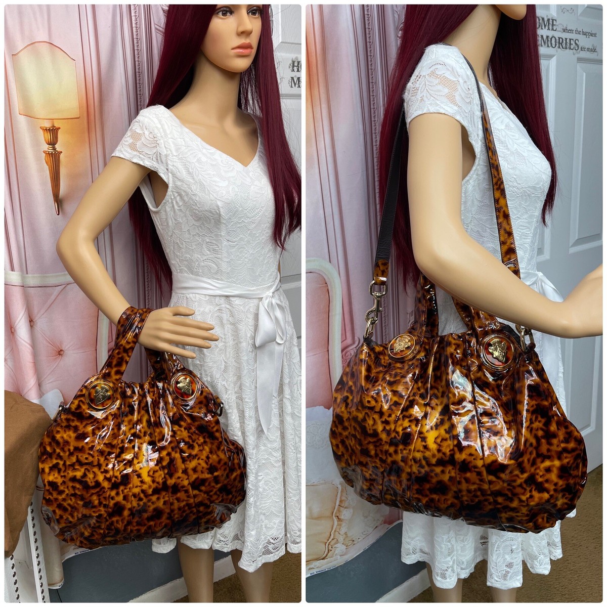 Gucci Leopard Tortoise Shell Patent Leather Large Hysteria Bag