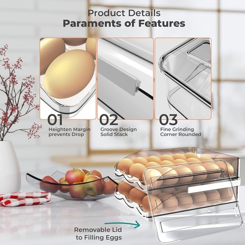 Auto Scrolling Egg Holder Organizer 36 Count Eggs Container for Refrigerator US - Picture 4 of 6