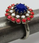 Vintage Red Blue White Milk Glass Adjustable Ring USA 4th of July