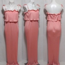 Vintage Lorrie Deb Pleated Maxi Dress Spaghetti Strap Ruffle Slip Boho US 9/10