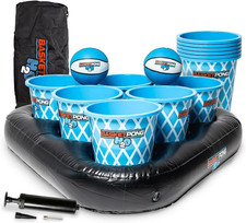 BasketPong H2O Inflatable Pool Pong Game with Buckets and Balls, Water Yard Ga