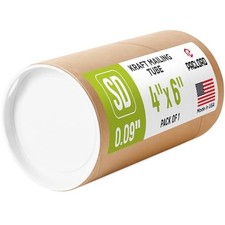 4" x 6" Made in USA Kraft Paper Mailing Tube, 1 Tube, 2 Caps Standard Duty
