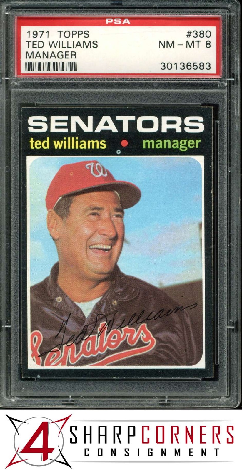 1971 TOPPS #380 TED WILLIAMS SENATORS HOF PSA 8