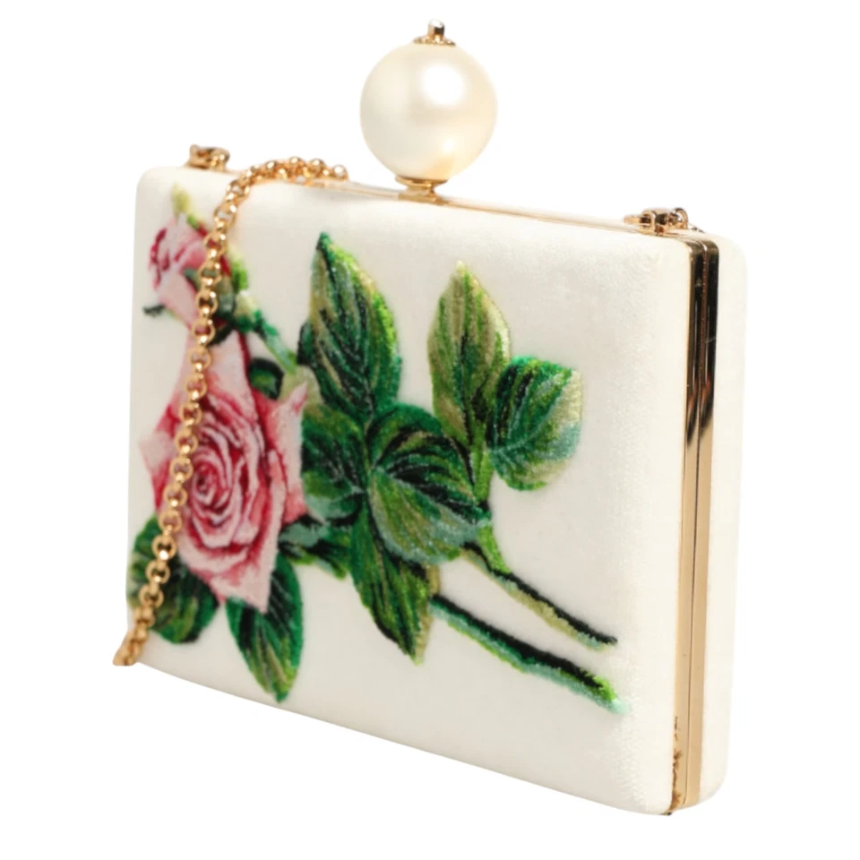 DOLCE & GABBANA Bag White Rose Embroidery Silk Gold Frame Clutch Purse 4800usd - Image 3 of 4